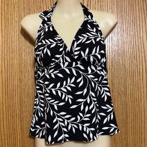 (SOLD) VTG Ladies LandsEnd NWT Tankini Swimsuit Size 6 Black/white leaves